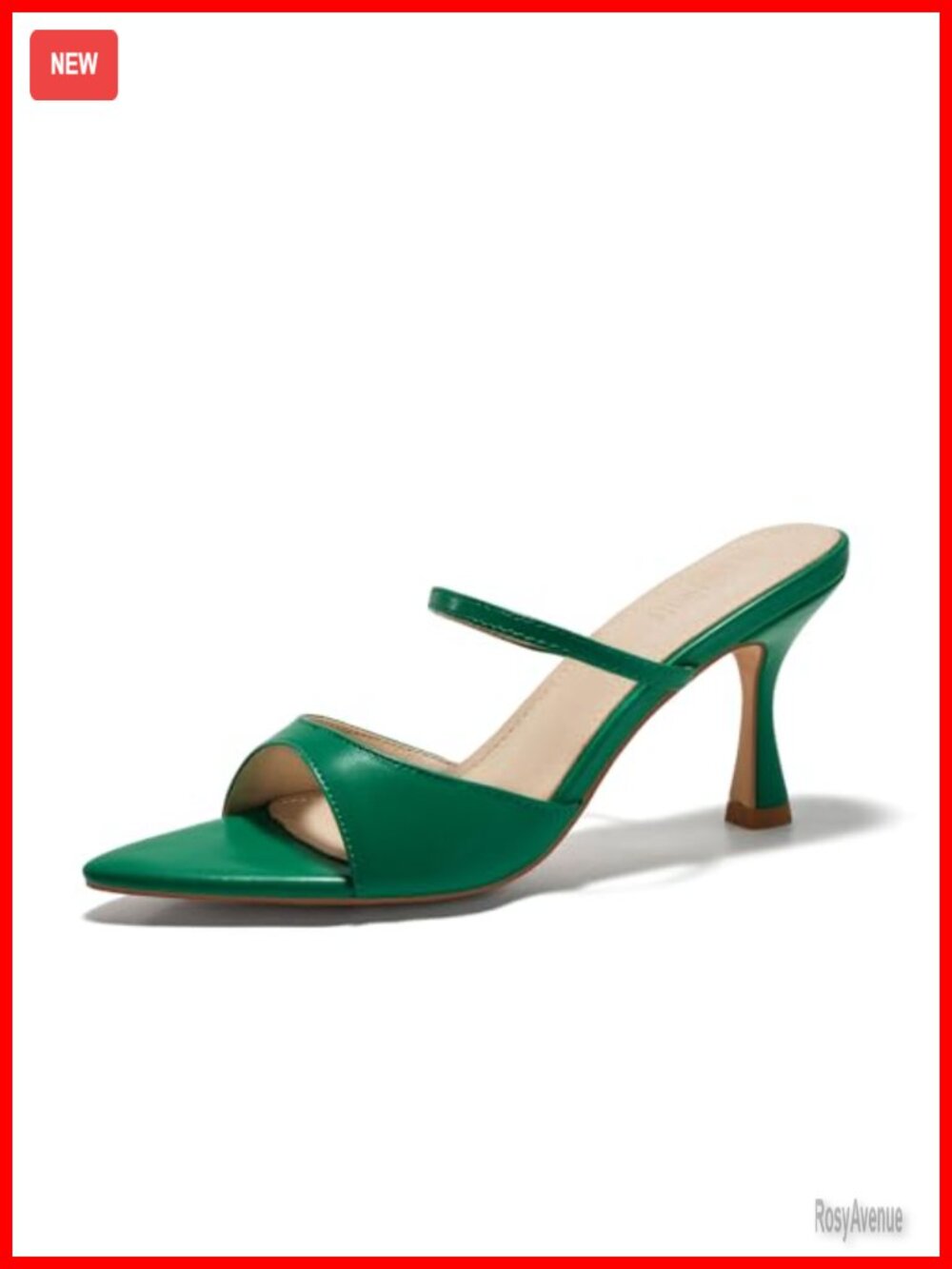 Faux Leather Pointed Open Toe Stiletto Heeled Mules Slip On Backless Sandals